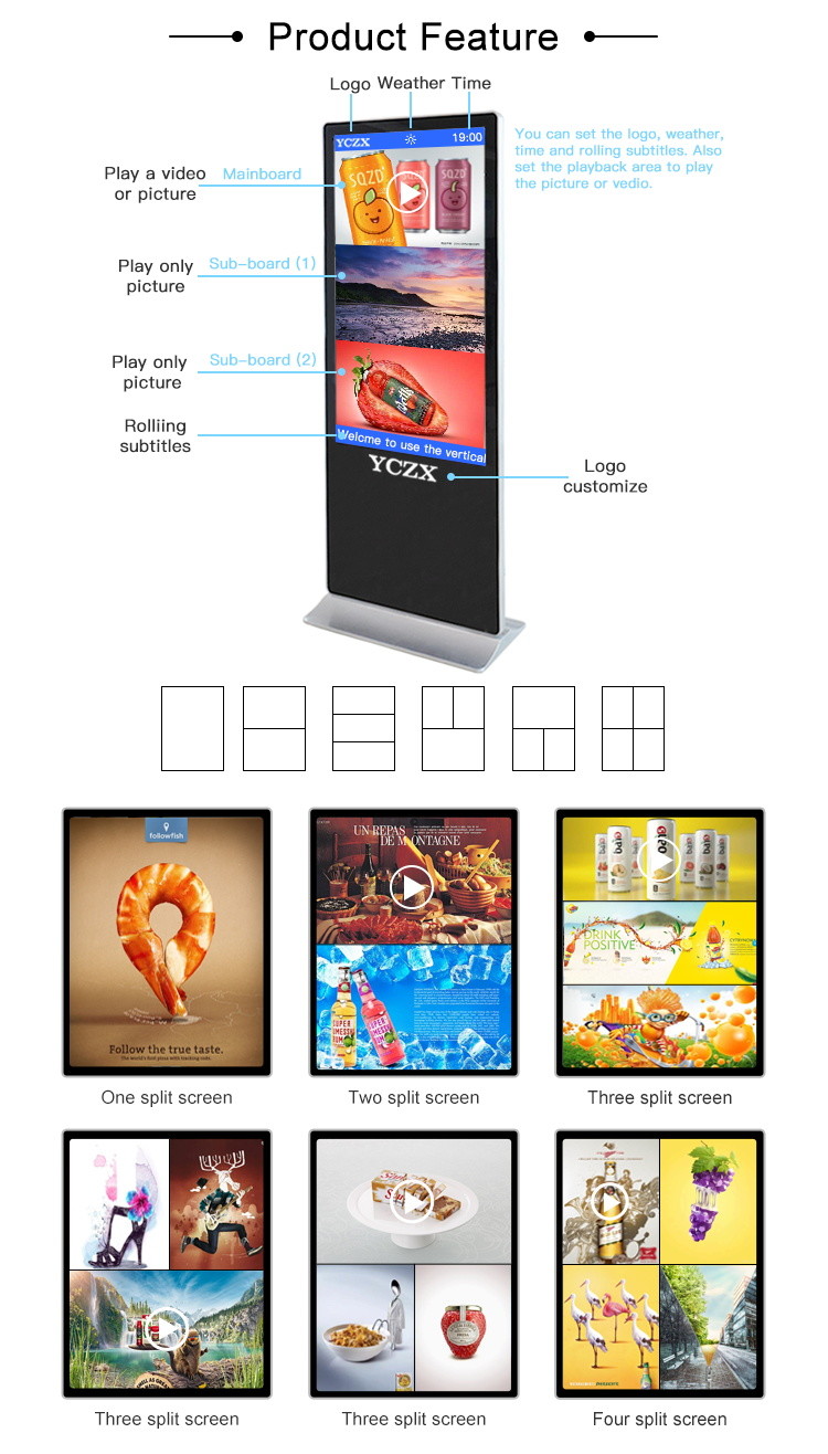 Digital Floor Standing LCD Advertising Player For Supermarket And Cinema