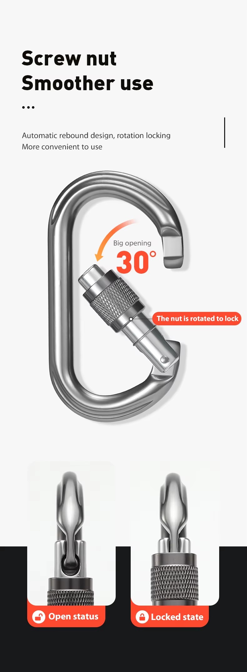 25KN Snap Hook Locking Aluminum Carabiner Clip Perfect for Safety and Security