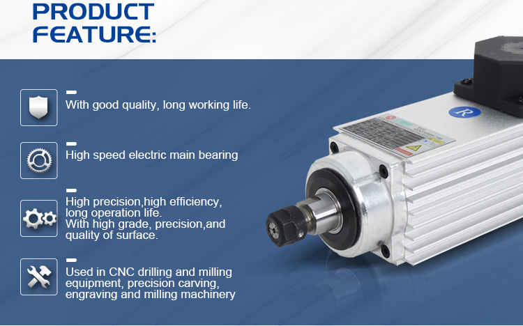 750w 12000rpm Air Cooled Spindle Motor with Inverter Drive and Maximum Torque of 0.6Nm