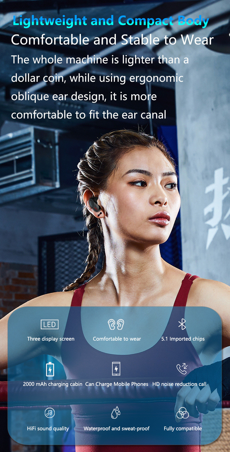 True Wireless Best Earbuds Earphones With Mic Bluetooth 5.1 IPX7 Waterproof For Sport