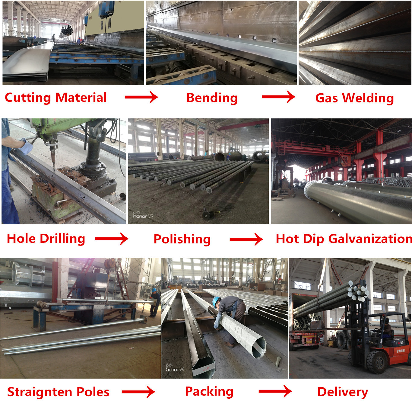 Overhead Transmission Line metal utility poles , ASTM A 123 Galvanized steel post
