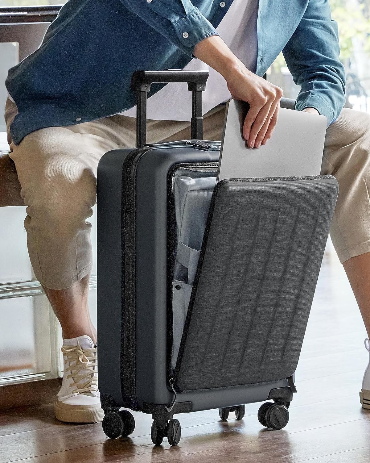 Luggage 22 X 14 X 9 Airline Approved, 20 Inch Luggage with Front Laptop Compartment, Double Spinner Wheels, Hardsided PC