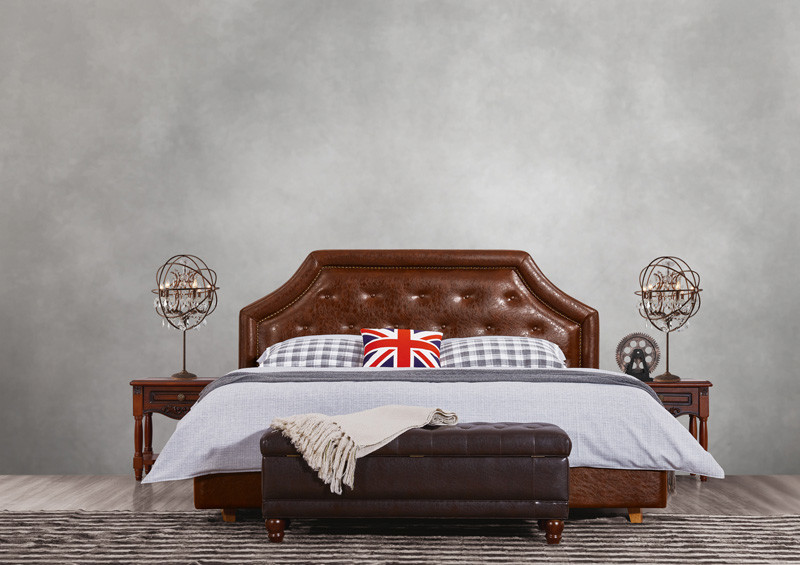 American design Good quality Gery Fabric Upholstered Headboard Queen Bed Leisure Furniture for Apartment Bedroom set