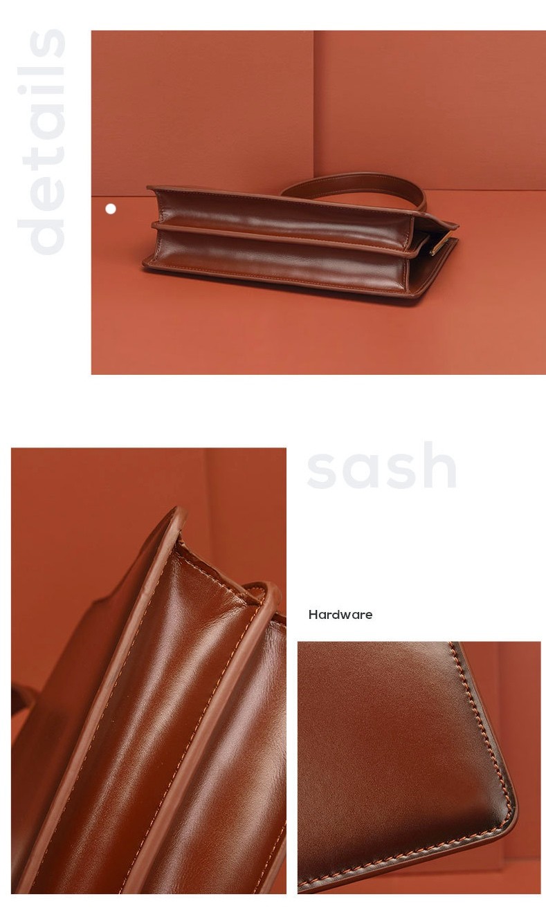 Real Leather Handbags Briefcase For Women Brown Genuine Leather Retro Handbag