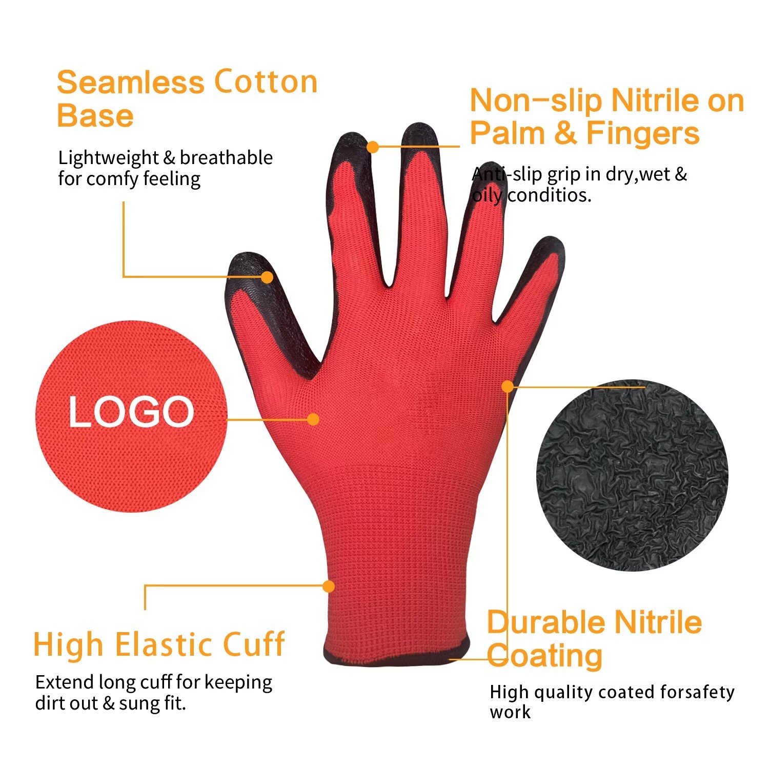 Polyester Latex Gloves Anti-Slip Construction Labor Non-slip Hand Personal Protection Garden Work Gloves