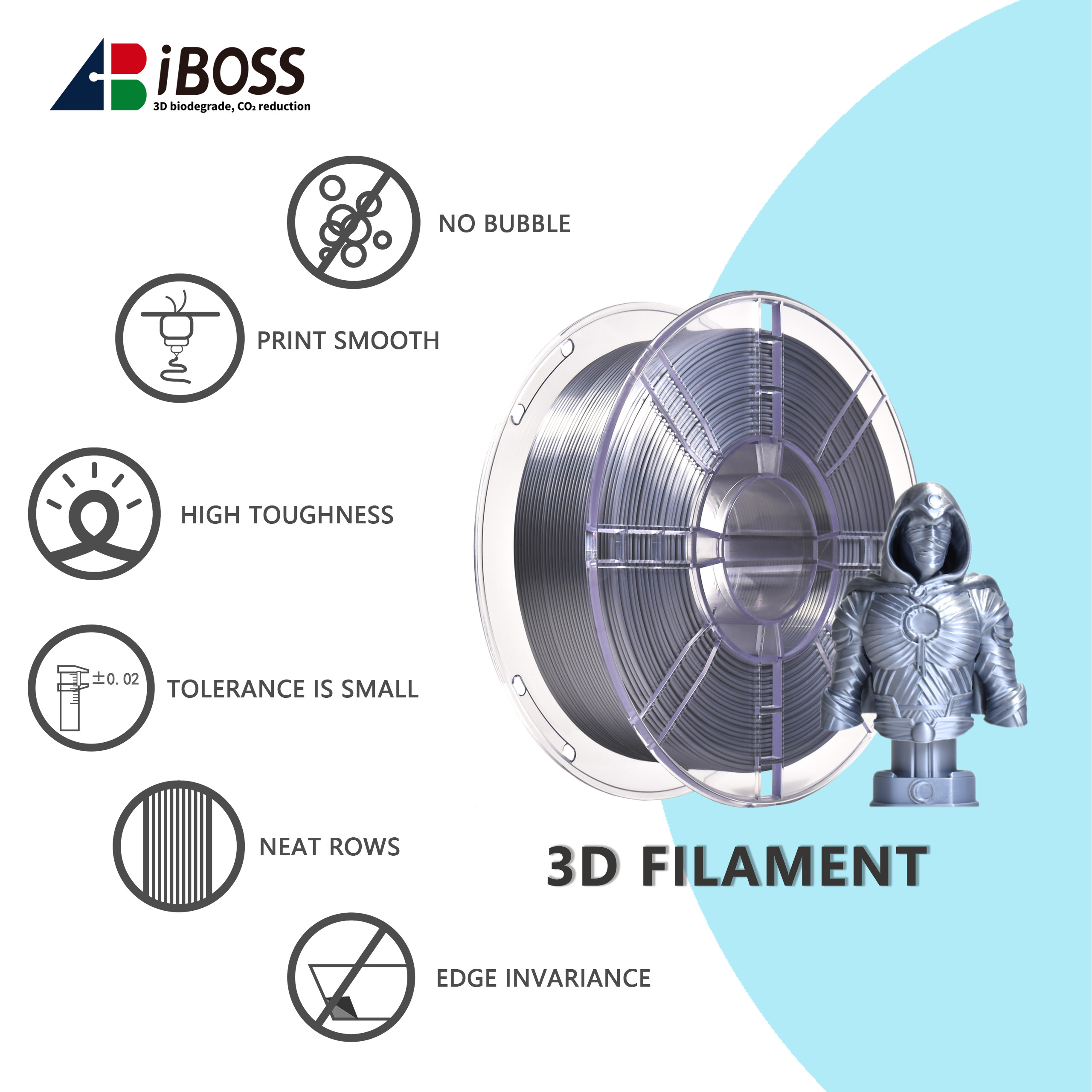 iBOSS 3D Printing Filament Silk Silver PLA+ Filament 3D Printer Toughness Enhanced PRO Direct