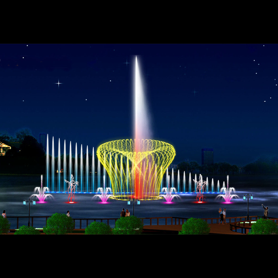 Lake color changing water fountain