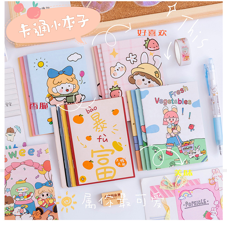 2022 Agenda Organizer A7 Size Kid's Cute Note Book with Cartoon Print Self-Adhesive