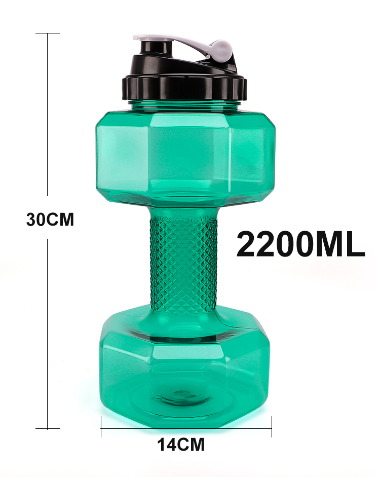 2.2L Wholesale PETG Material Fitness Sports Dumbbell Gallon Plastic Water Bottle