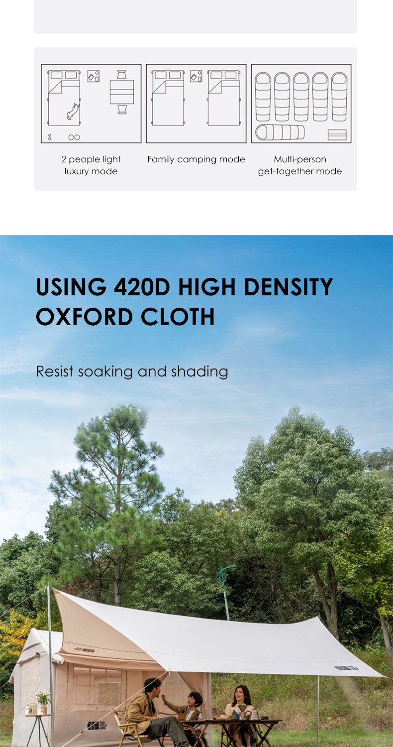 Outdoor Inflatable Family Gathering 5-8 People Waterproof Oxford Camping Tent for Picnics and Hiking
