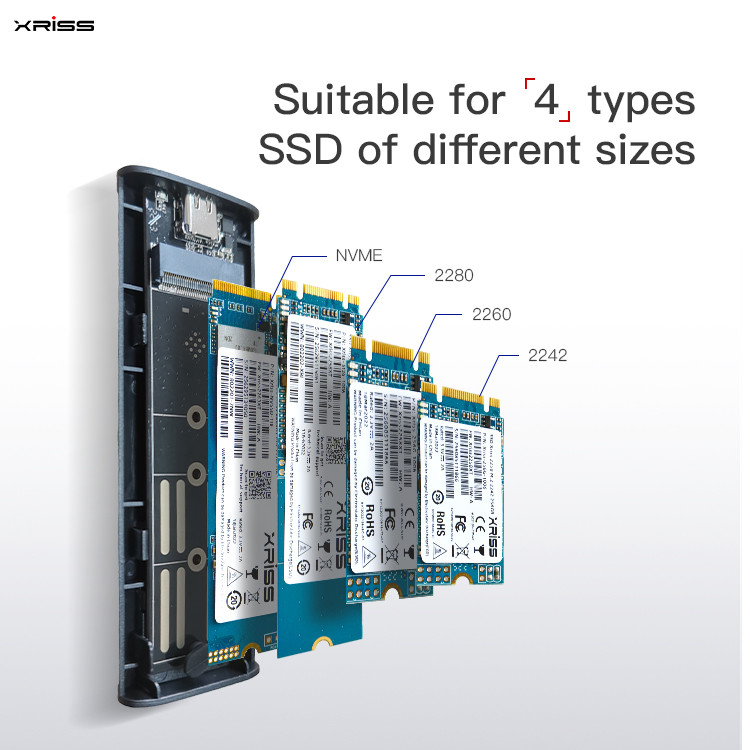 Aluminum SSD External Hard Drive Enclosure M.2 NVME SATA Dual Protocol Usb 3.0
