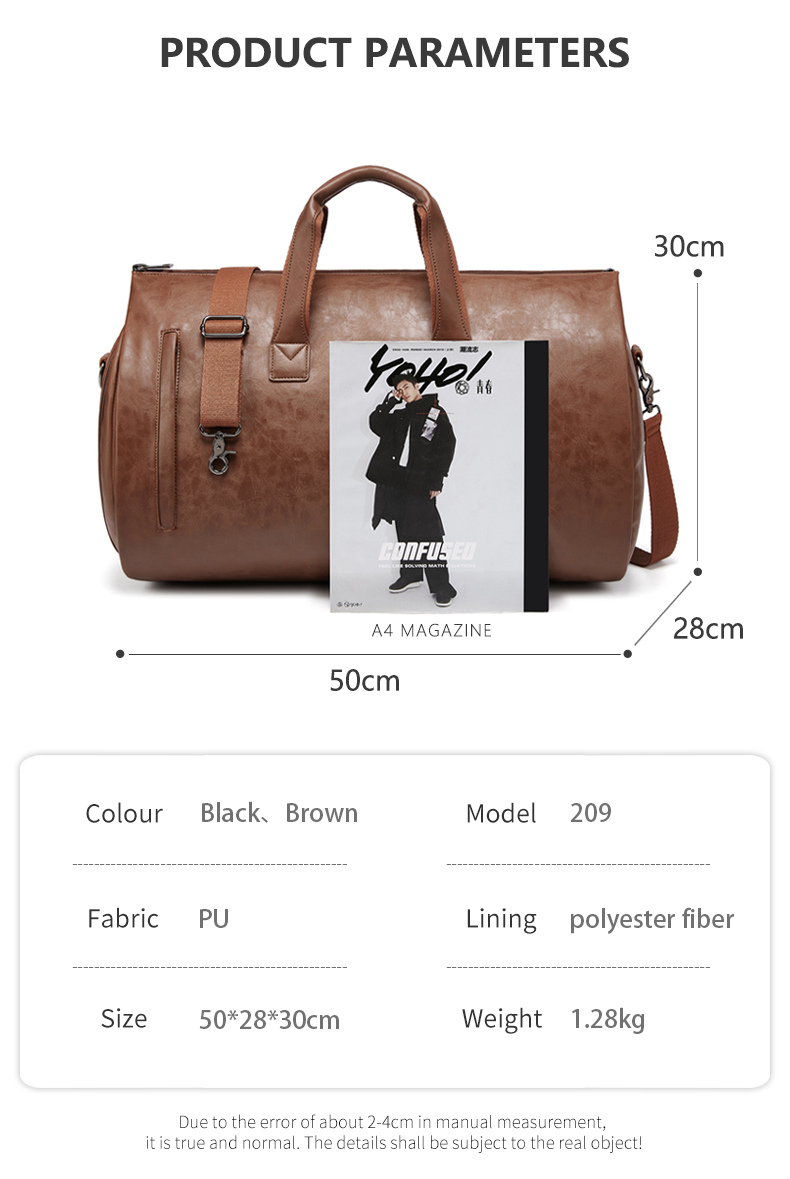 Wholesale outdoor PU leather luggage travel bag business suit bag men Duffel Travelling bag