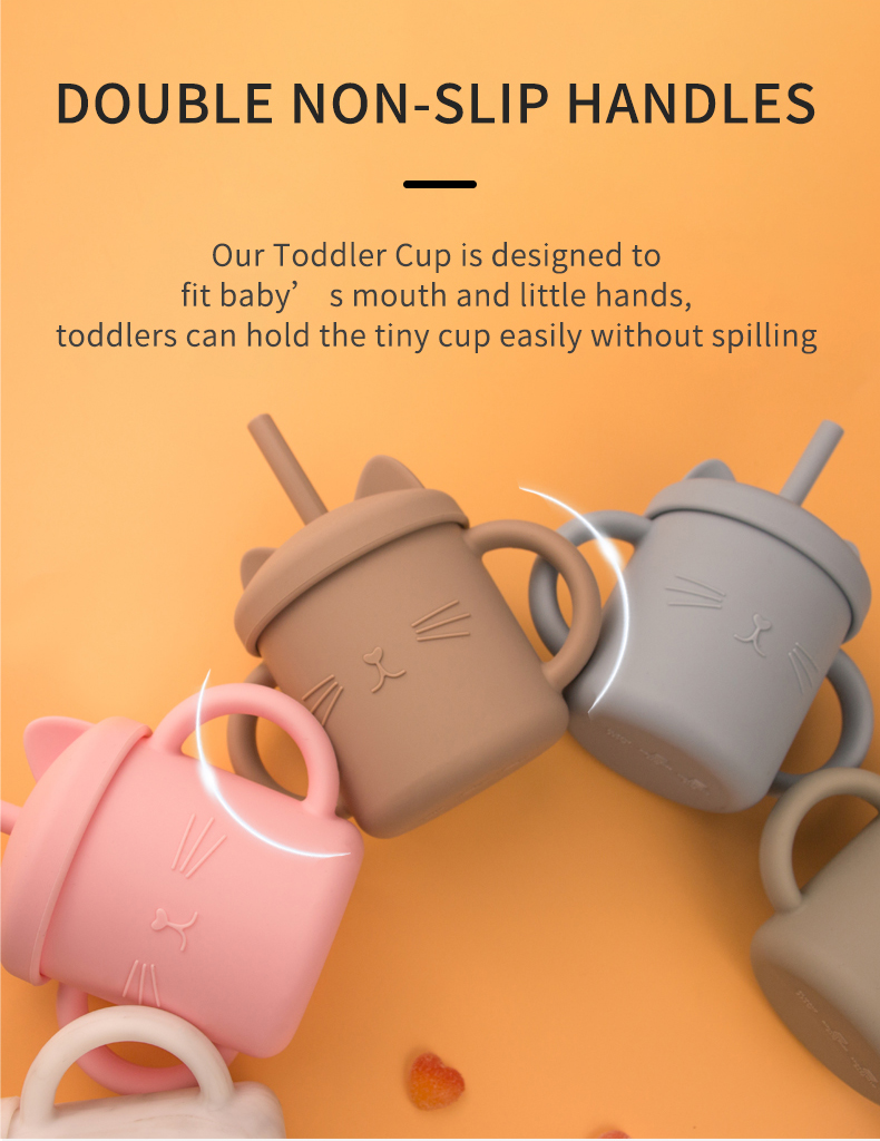 Food Grade Toddler Silicone Cup Eco Friendly Cat Kitten Animal Style