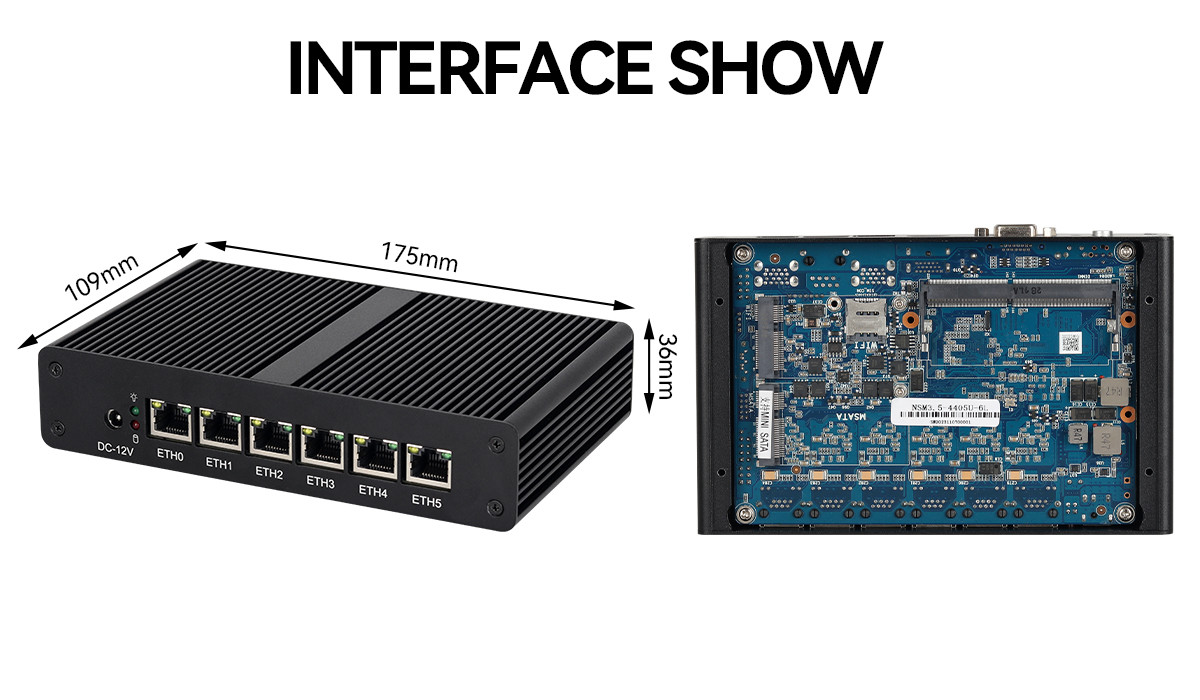 Intel Pentium 4405U 6LAN RJ45 Software Router DDR4 With Dual Screen Display