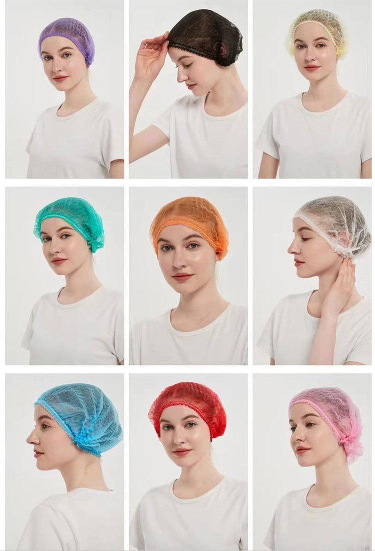 18&quot; 21&quot; 10GSM 12GSM White Blue Pink Red Green Purple Black Disposable Nonwoven PP Single Double Elastic Clip Strip Bouffant Hairnet Mob Cap