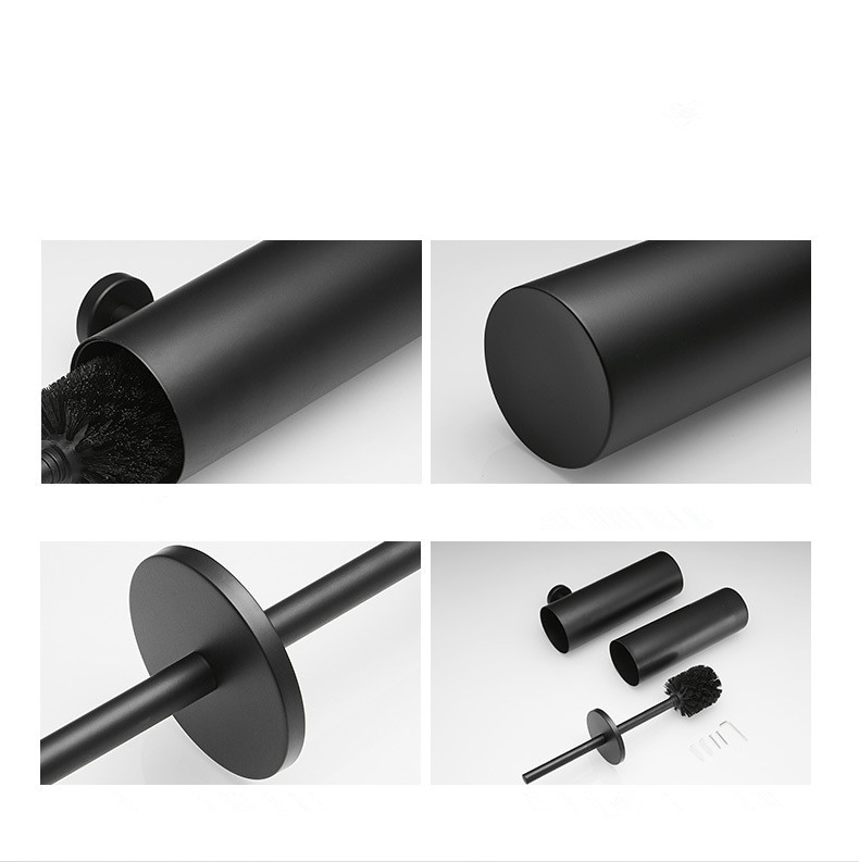 Commercial Round Black Wall Mounted Toilet Brush / Steel Brush Holder