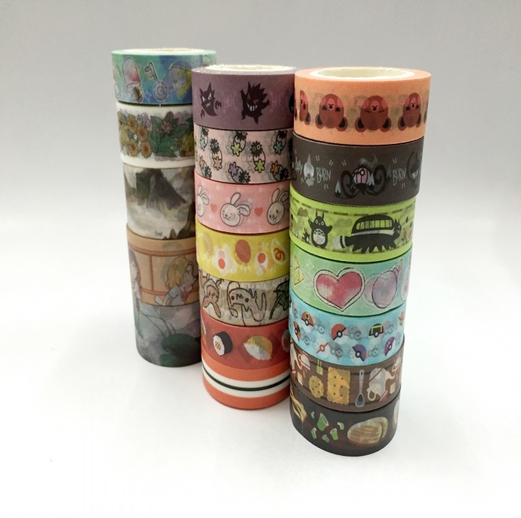 Coloured Floral Washi Paper Tape , Thin Patterned Craft Tape Rubber Adhesive