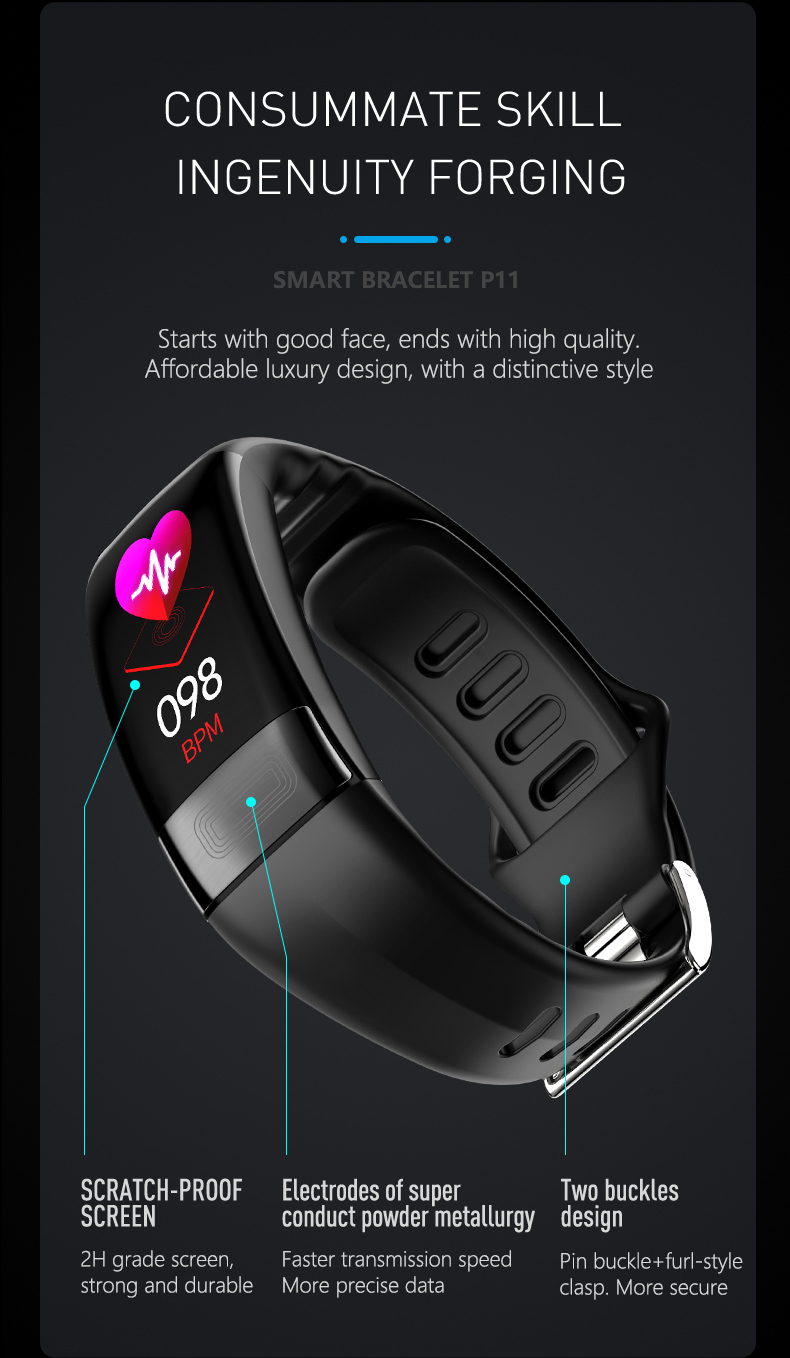 ECG PPG Pedometer HR Monitor Smart Band Fitness Tracker Watch With Blood Pressure