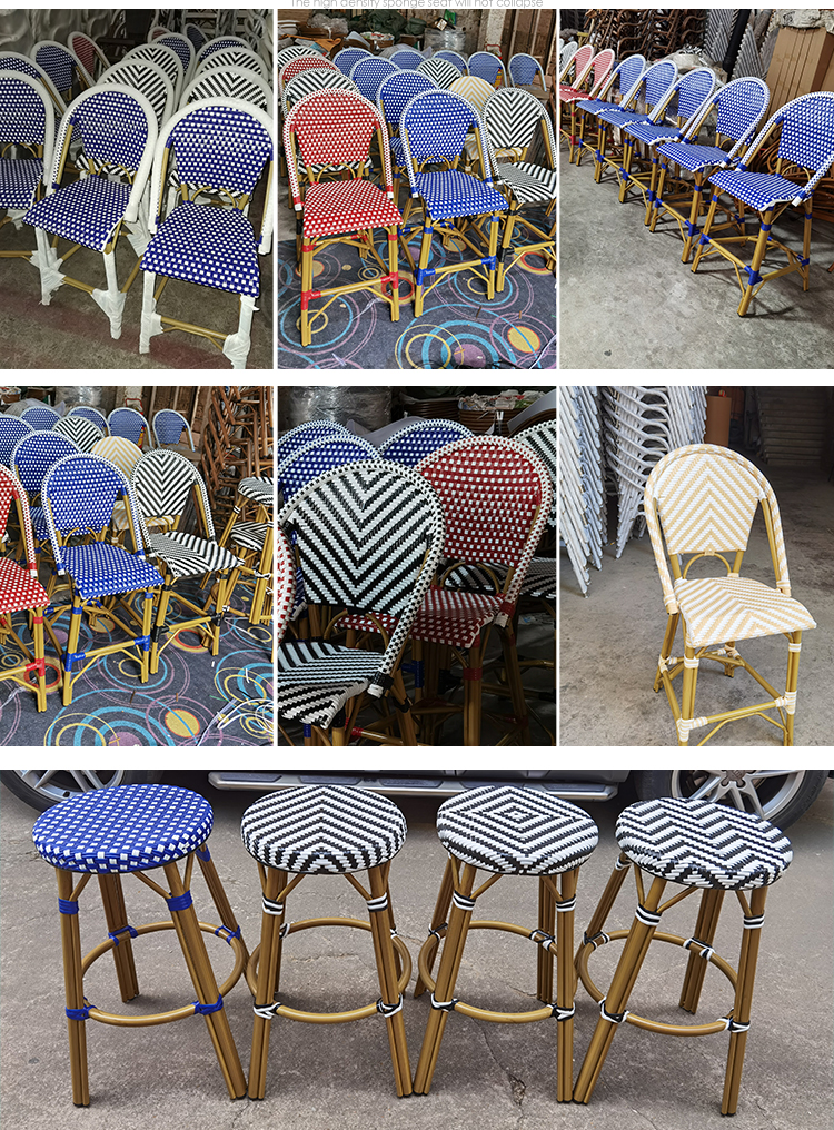 Cafe Garden Furnitures Black White Rattan Bamboo Dining Chairs