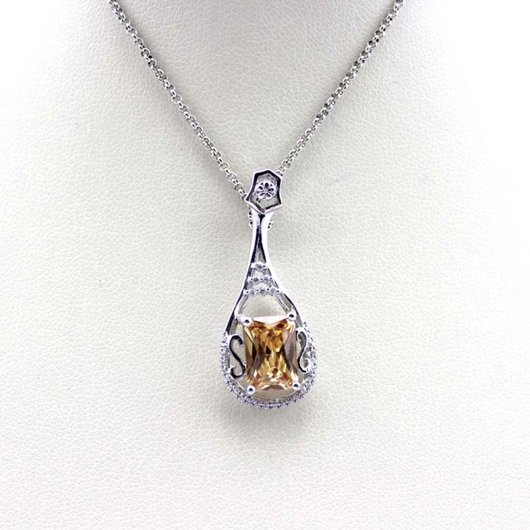 Women Jewelry 7mmx10mm Champagne Citrine Cubic Zirconia Pendant (PSJ0358)