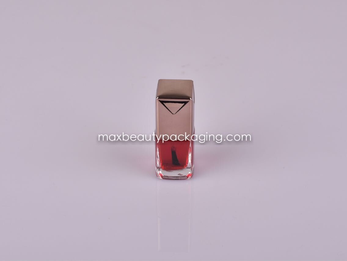 metalized gold nail polish cap 13ml square nail polish bottle flat brush plastic cosmetic nail polish packaging