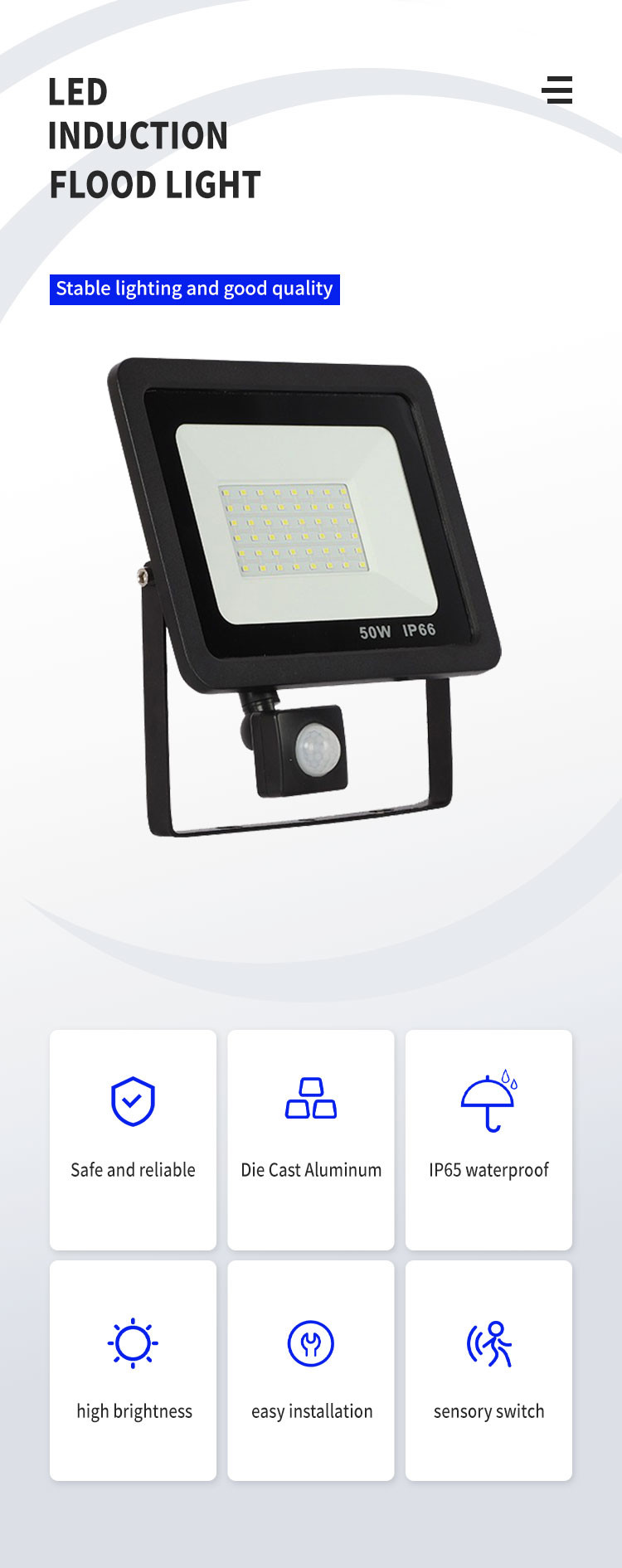 10W - 100W Induction Led flood light With Adjustable PIR Sensor floodlight Street Square Outdoor Lighting
