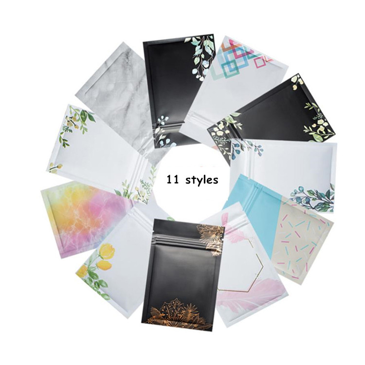 Glossy Rainbow Marbling Pattern Mylar Zip Bag Reclose Flat For Jewelry Cosmetic