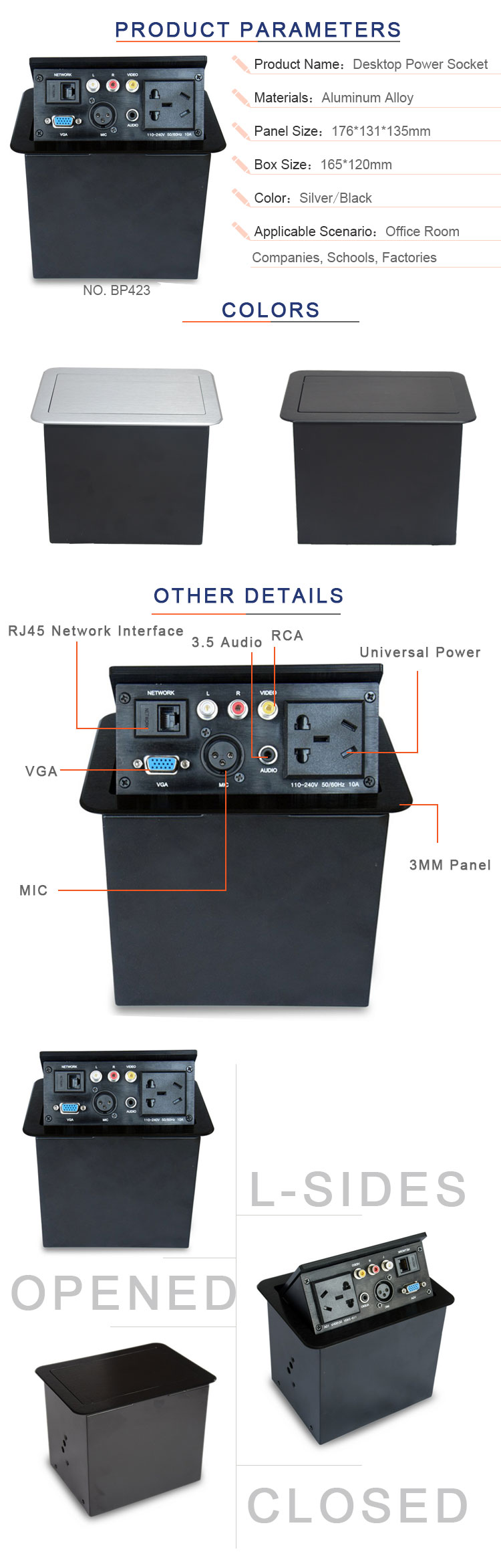 conference power data solution hydraulic pop up table electrical socket box