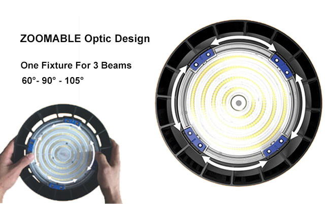 150w High Bay Led Lights 60° 90° 105° Adjustable Angle Multiple Installation