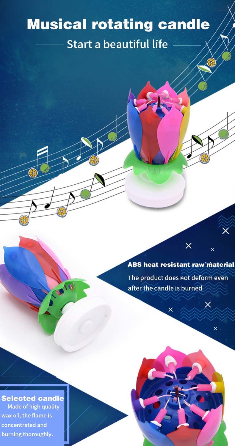 Birthday Cake Candle Lotus Singing Birthday Cake Firework Candle Birthday Party Spinning Lotus Candle