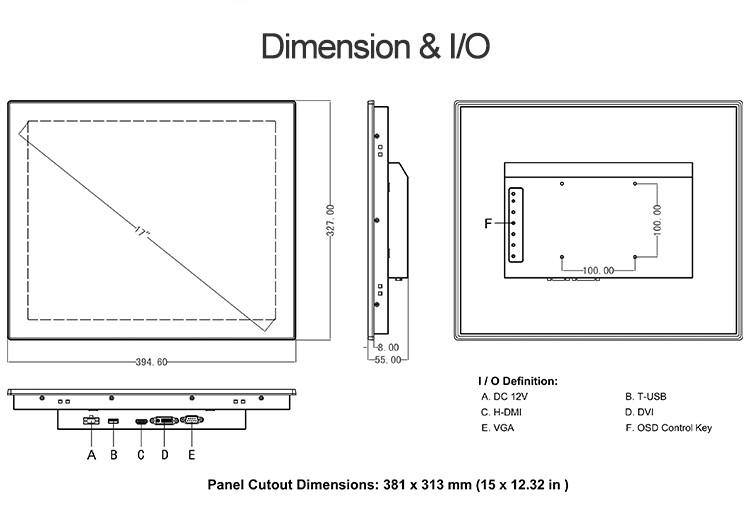 Embedded 17" Ip65 Industrial Touch Screen Display Monitor VESA Installation