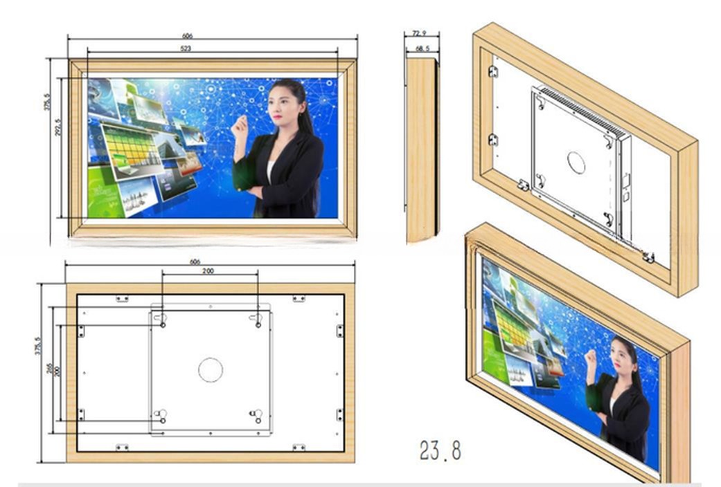 HD 23.8" 24" inch wooden frame LCD multimedia advertising signage monitor NFT LCD display photo frame with WIFI Android OS