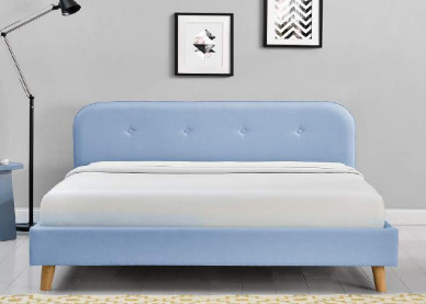 Fabric Upholstered Plywood Bed Frame Modern Fashion Blue Colour