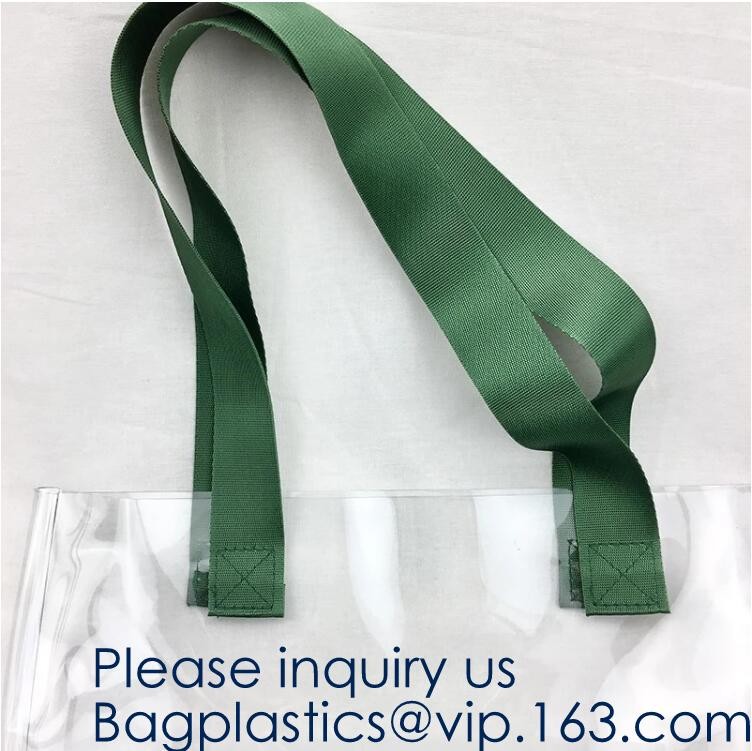 Waterproof All Over Printing PVC Coating Tote Shoulder Fabric Shopping Bag With Gusset And Lining,Jelly Clear Plastic PV