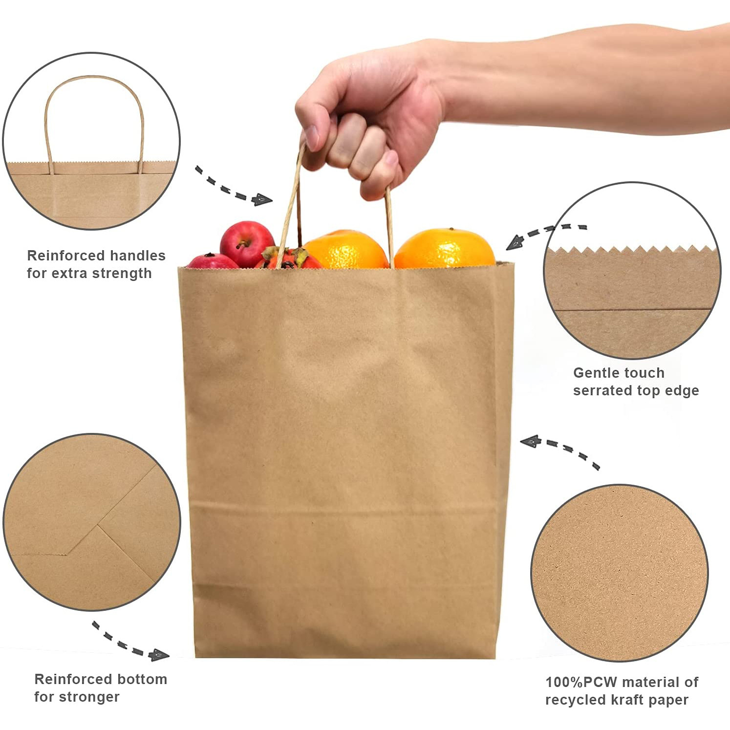 Kuaima Kraft Paper Shopping Bags Brown Kraft Gift Bags 26x32x12