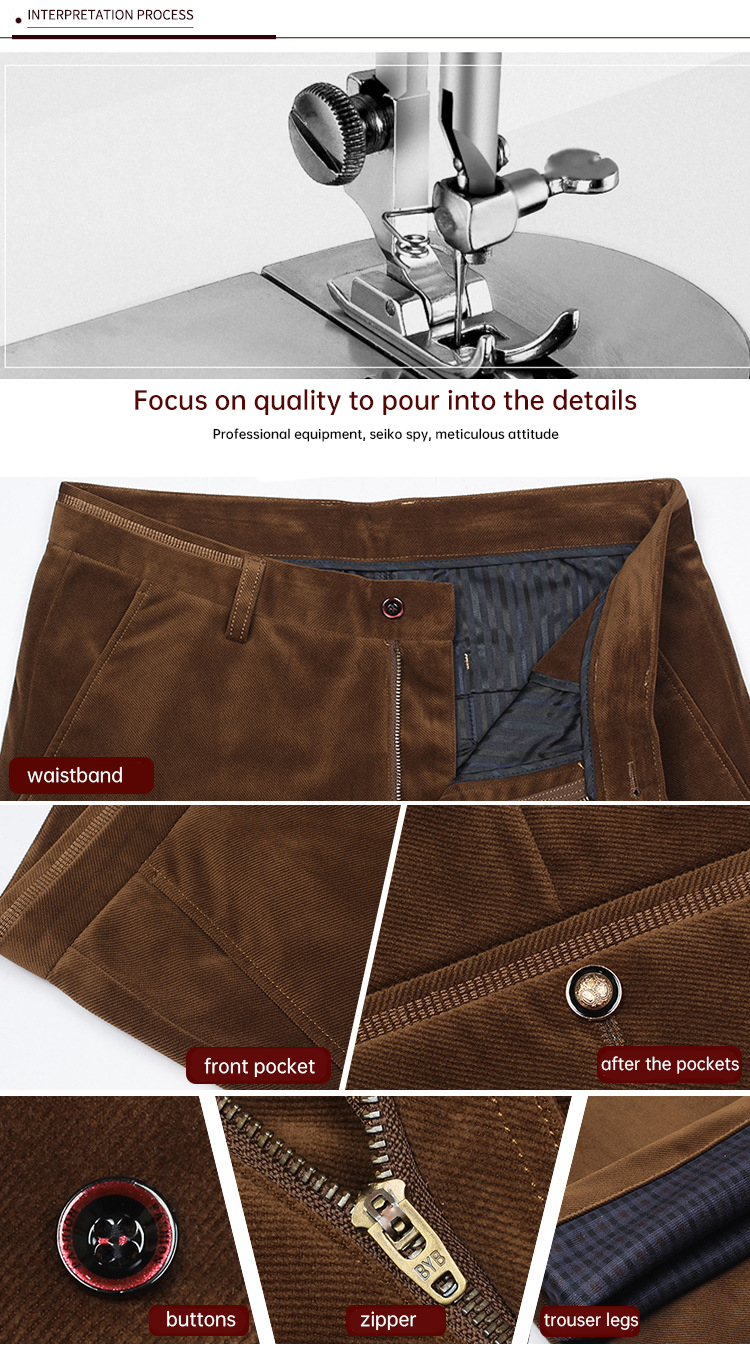 LCBZ Winter Corduroy Men's Trousers Stretch Windproof Warm Closure Type Drawstring