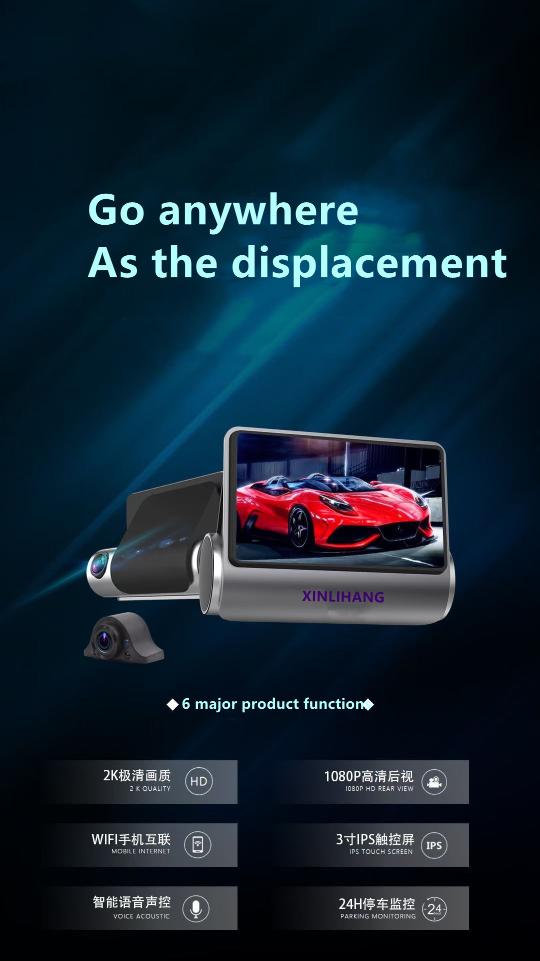 Full HD 2K Park Mode Dash Cam Continuous Recording 60HZ