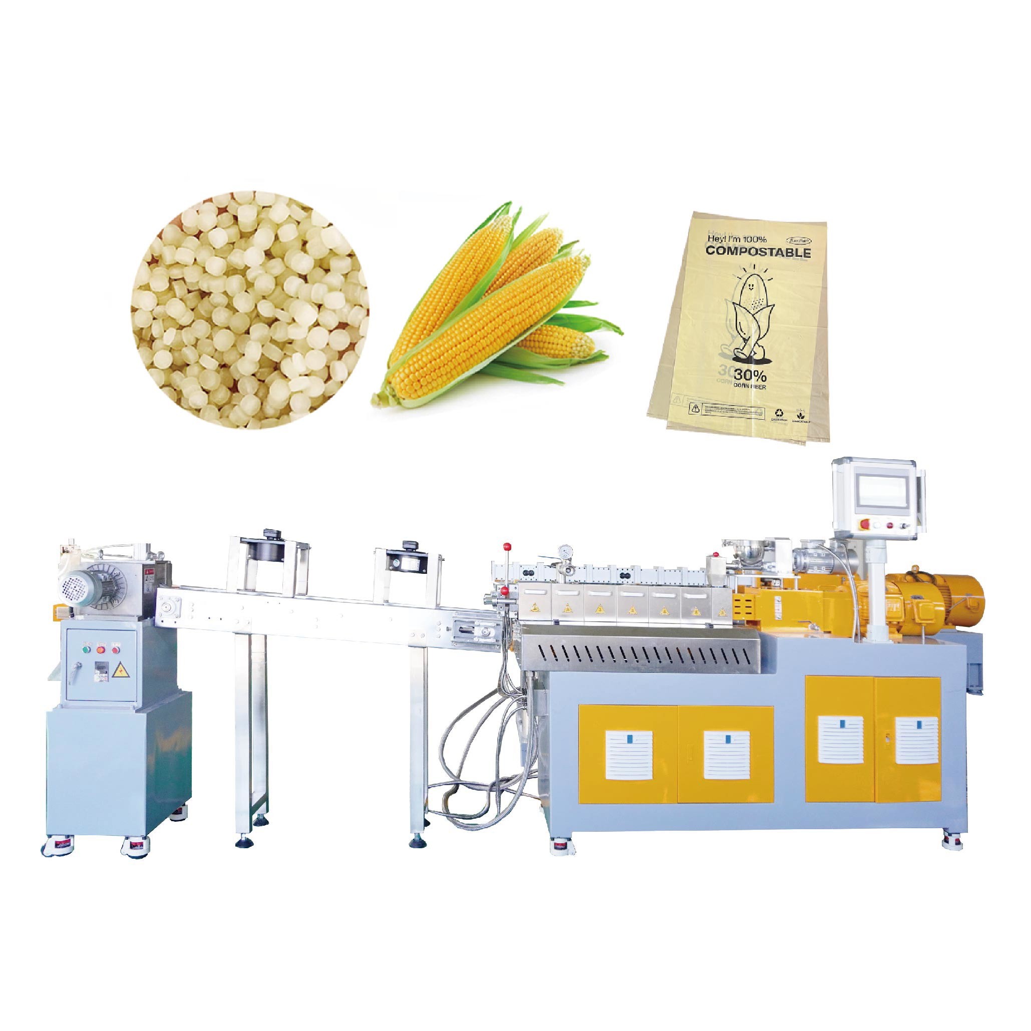 5~20kg/H Biodegradable Plastic Bag Blown Film Granulator PLA Corn Starch Pelletizer