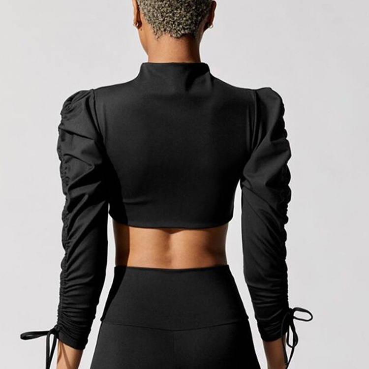 2021 new season New Trendy Women Clothes Fall Chic Zipper Plain Crop Tops Ruched Long Sleeve Lady Fashion Coat