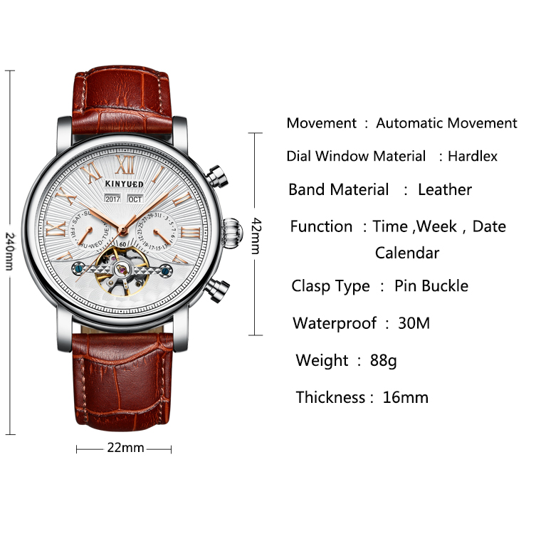 Pin Buckle Automatic Mechanical Watch High Hardness Glass Water Resistant