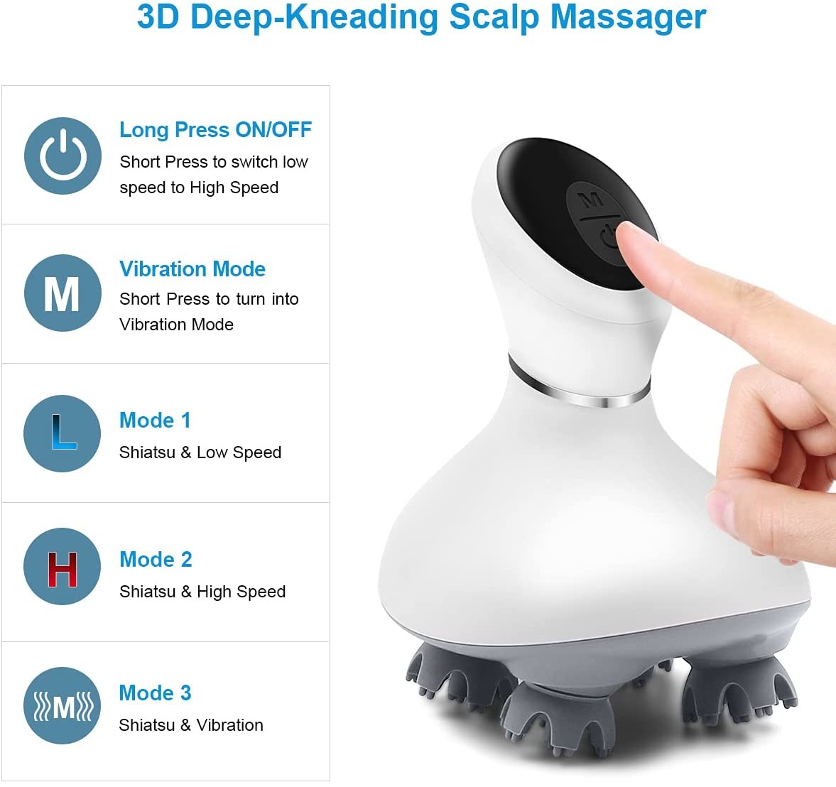USB Charging 3d Kneading Head Scalp Massager ROHS Approved