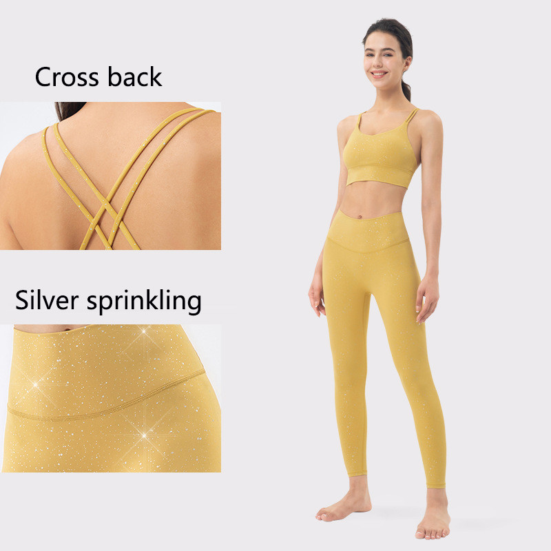 Flash Sequin Yoga Set Clothes Nylon Moisture Wicking Womens 2 Piece Workout Sets