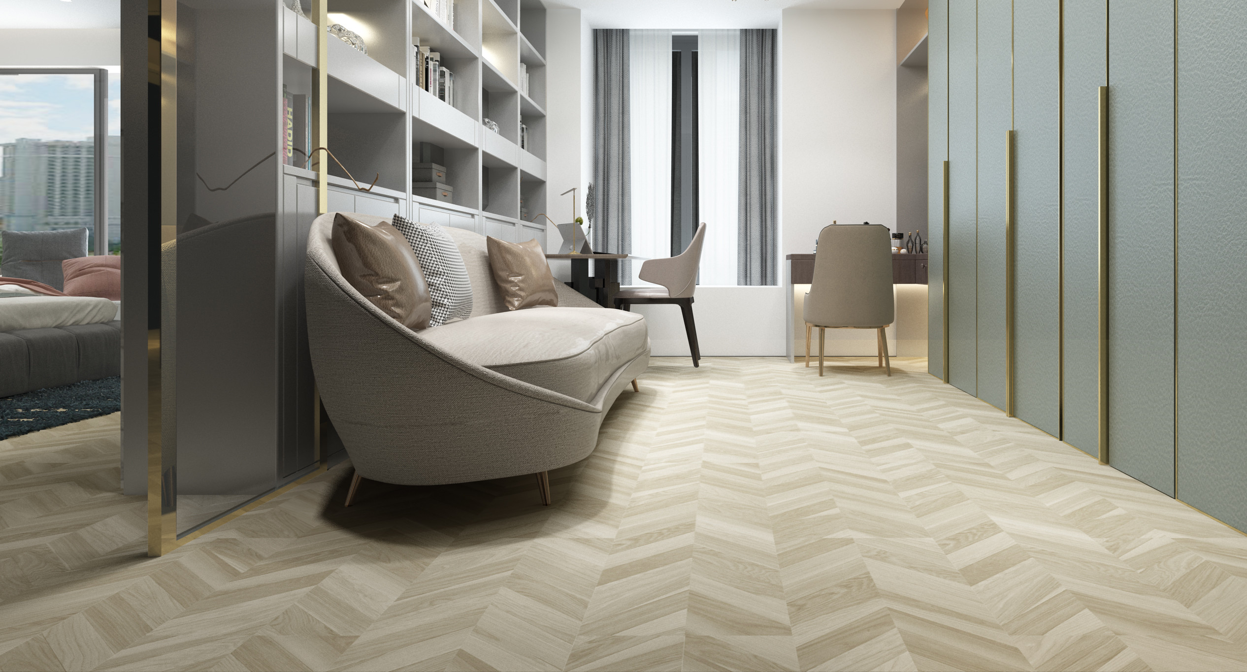 180x1220mm SPC Flooring Herringbone Waterproof Fireproof Click GKBM FT-W29119AB-5