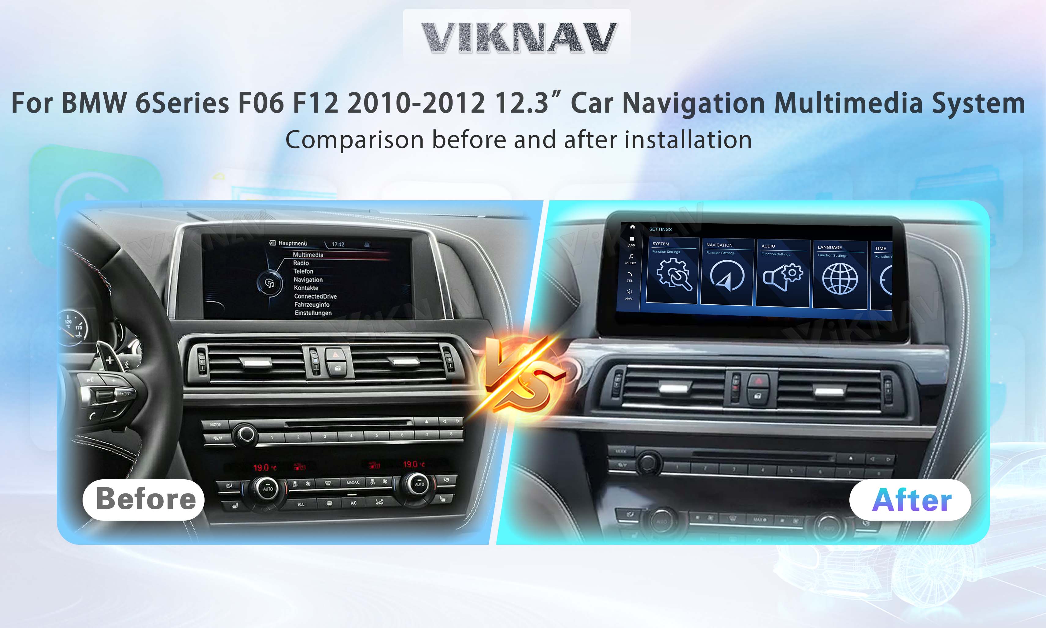 Viknav Car Radio 12.3 inch For BMW 6 Series F06 F12 2010-2012 NBT System Wireless Android Auto Carplayer GPS Navigation