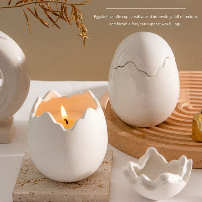 Egg Shape Ceramic Candle Containers Multifunctional For Home Decoration