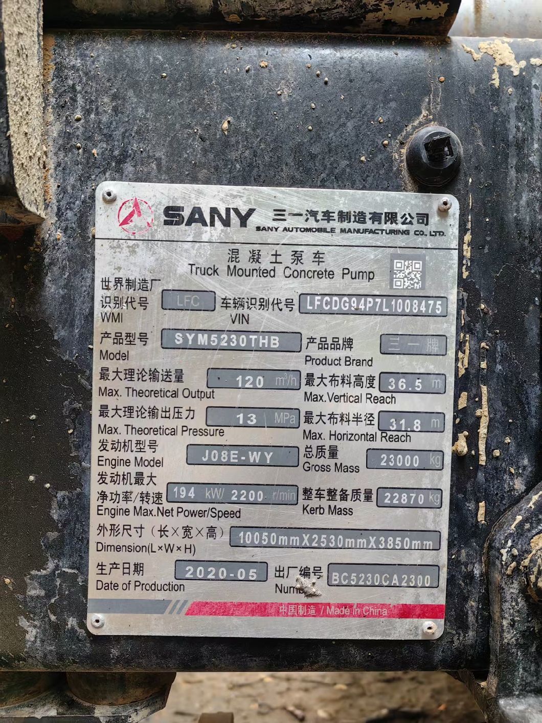 Popular Model 2020 Sy 37m Concrete Pump Truck Pump Beton Pump for Ready Mix Factory Directly Sell