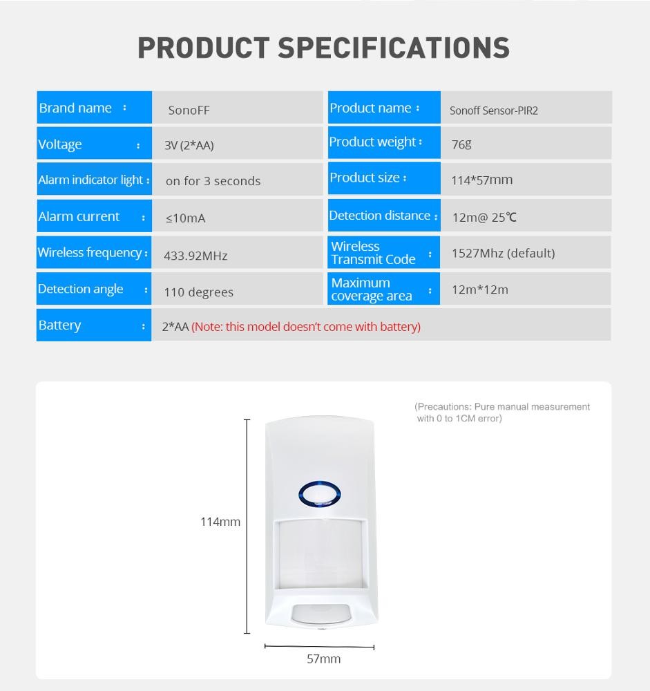 Sonoff Pir2 Smart Motion Sensor Detector 433 mhz Wifi Wireless Alarm Security System For Smart Home