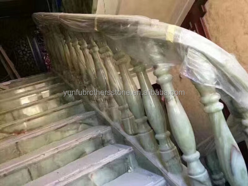 White and Green Onyx Marble Handrail for Staircase Modern Polished Balustrades Column