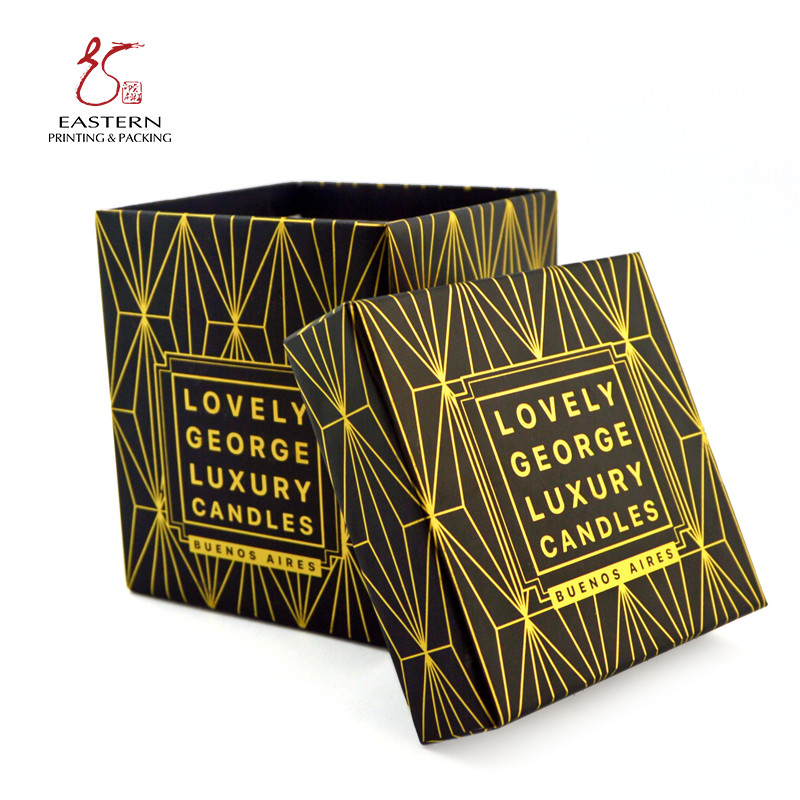 Black Silk Ribbon 157gsm Coated Paper Candle Packaging Box With Lid