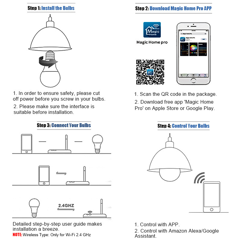 E26 Smart Wifi LED Bulb 5w 10w 15w Remote Control RGB Memory Function Voice Activated Led Lights